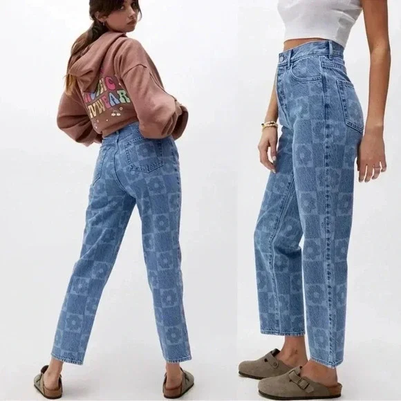 Pacsun Eco Flower Printed High Rise Straight Semi Wide Leg Jeans - Picture 3 of 8